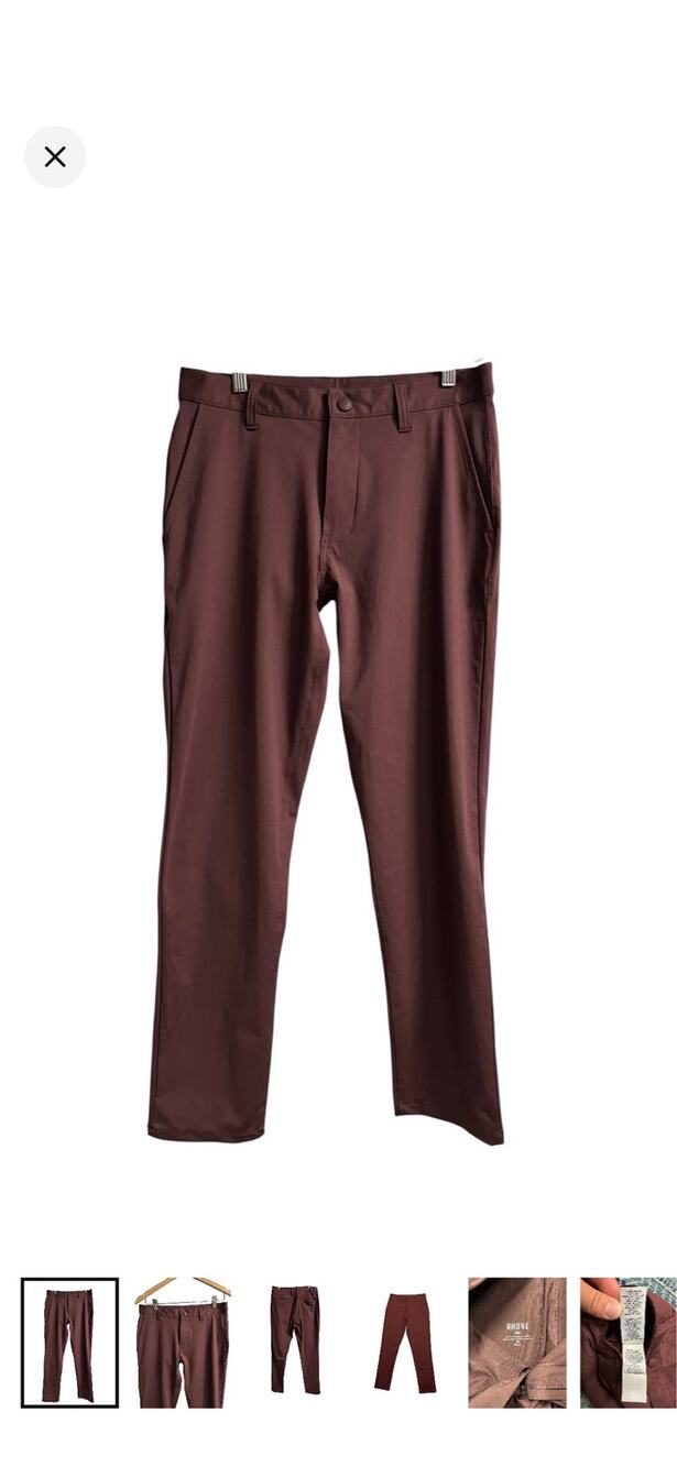 Rhone Commuter Pants Mens 30 Burgundy Performance Stretch Chino Golf Travel